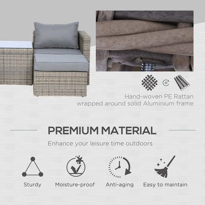 Outsunny 5 Pcs Rattan Garden Furniture Set W/ Tall Glass-Top Table Aluminium Frame Plastic Wicker Thick Soft Cushions Comfortable Outdoor Balcony Home Sofa - Brown
