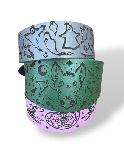 Leather Collar - HALLOWEEN - Ghosties