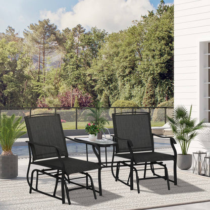 Garden Double Glider Rocking Chairs Metal Gliding Love Seat with Middle Table Conversation Set Patio Backyard Relax Outdoor Furniture Black
