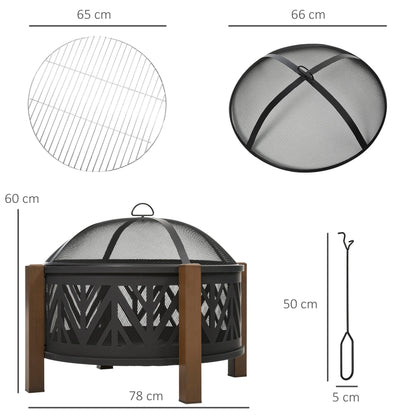 Outdoor Fire Pit with Grill Cooking Grate Screen Cover Fire Poker Bonfire Patio