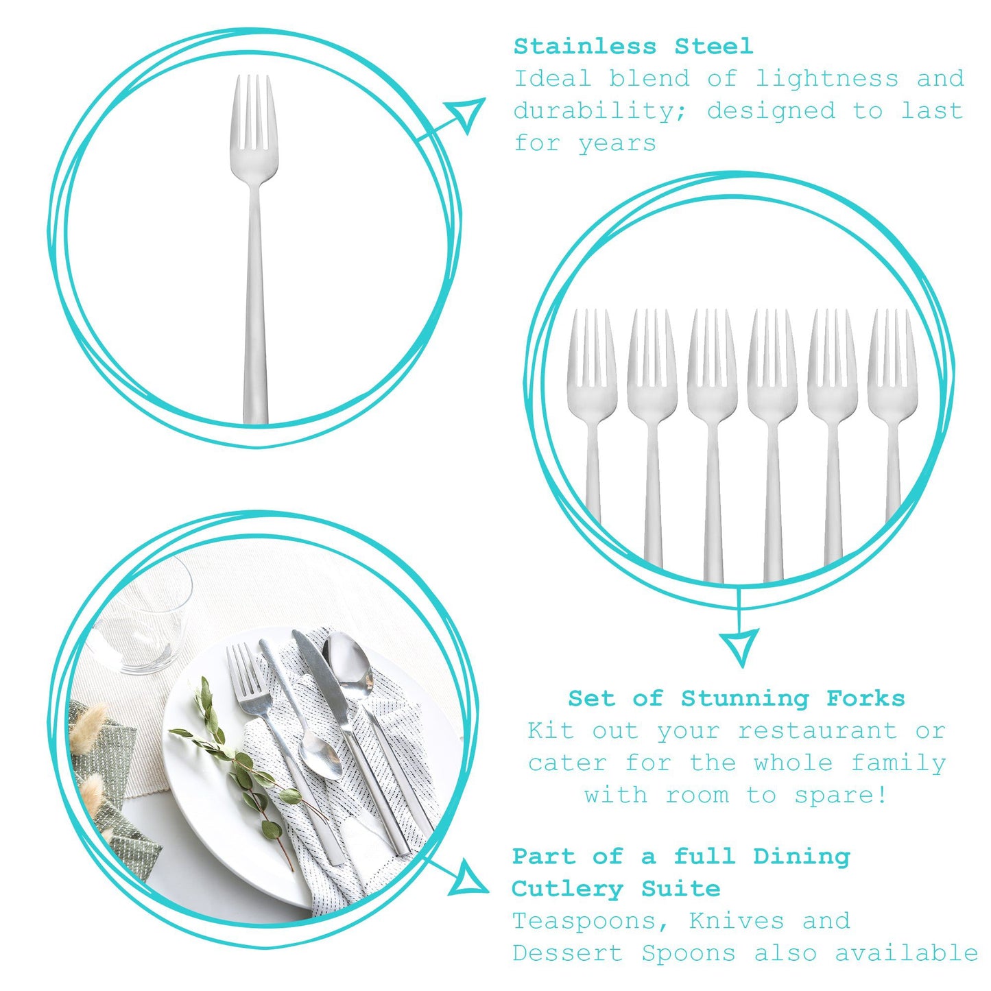 6 x 18/0 Stainless Steel Dinner Forks - Pack of 6