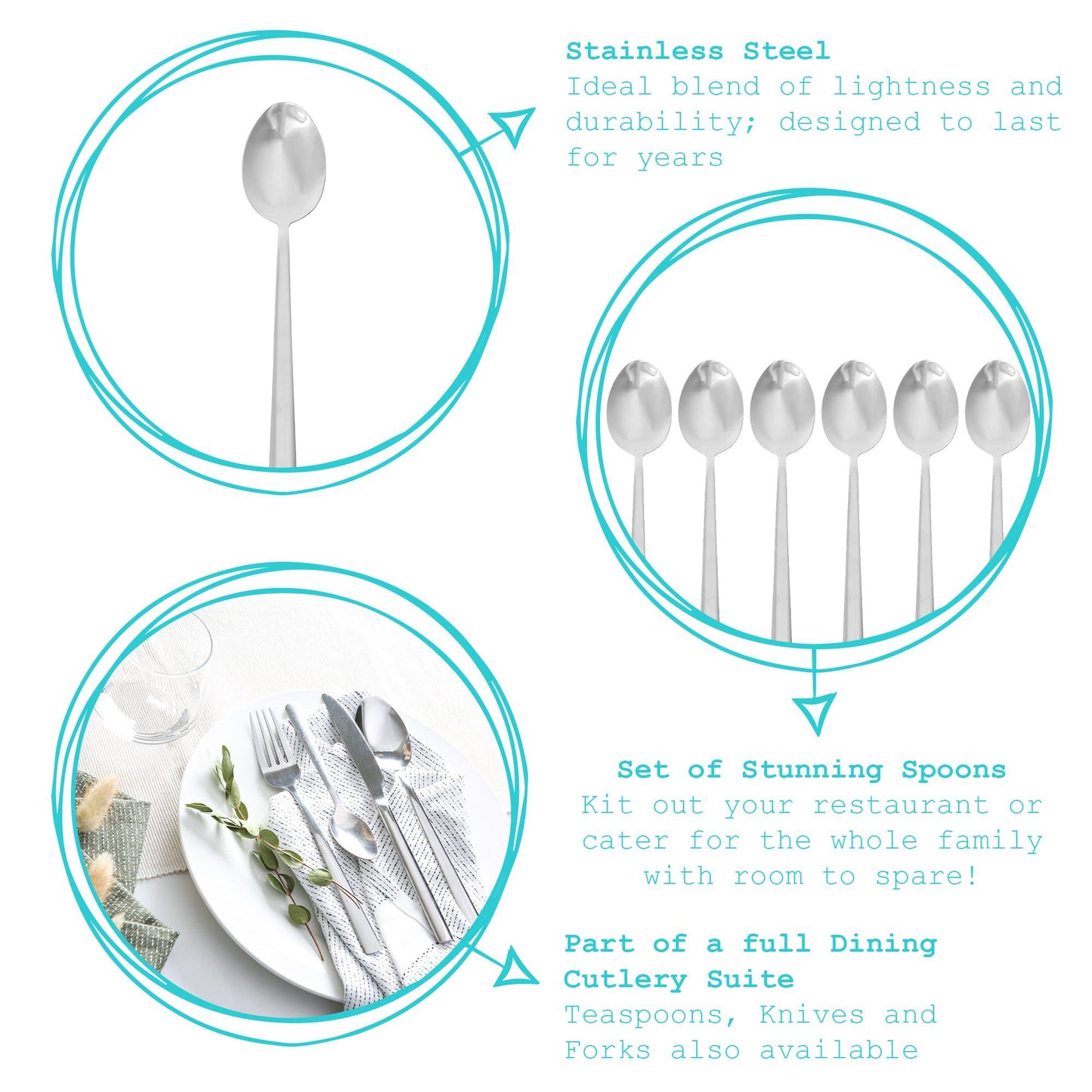 6 x 18/0 Stainless Steel Dessert Spoons - Pack of 6