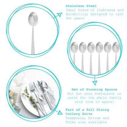 6 x 18/0 Stainless Steel Dessert Spoons - Pack of 6