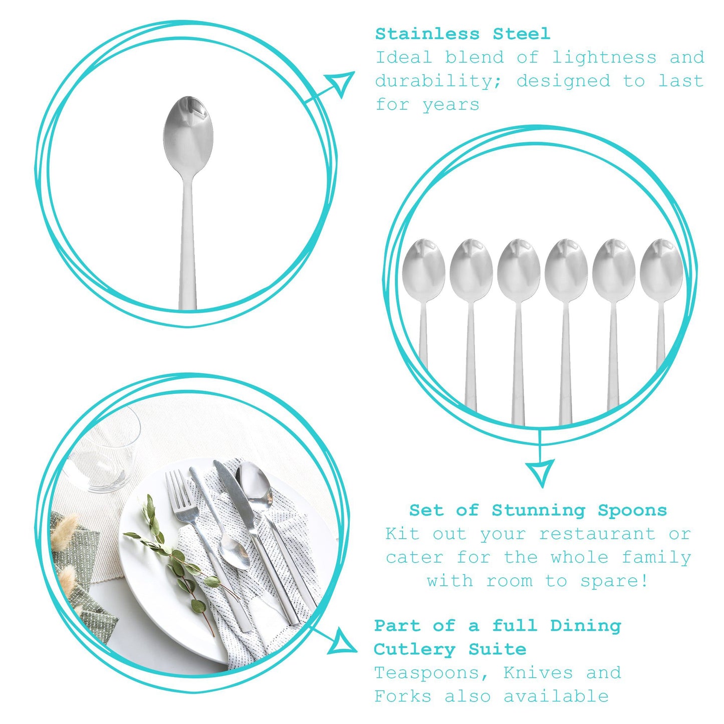6 x 18/0 Stainless Steel Teaspoons - Pack of 6