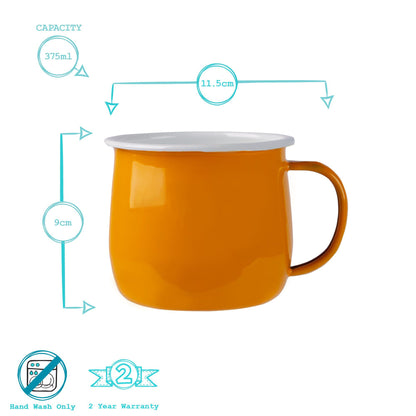 375ml Coloured Enamel Belly Mugs - Pack of Six