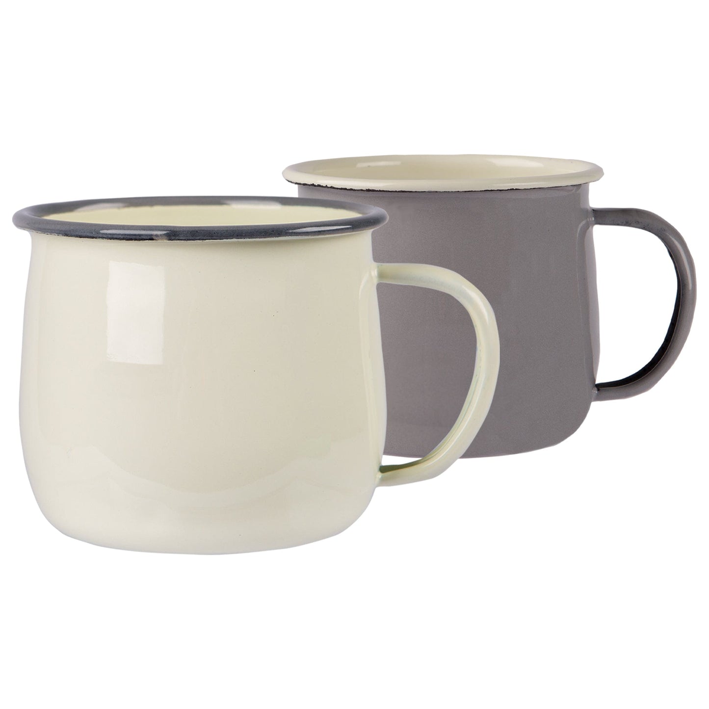 375ml Grey/Cream Enamel Belly Mugs - Pack of Four