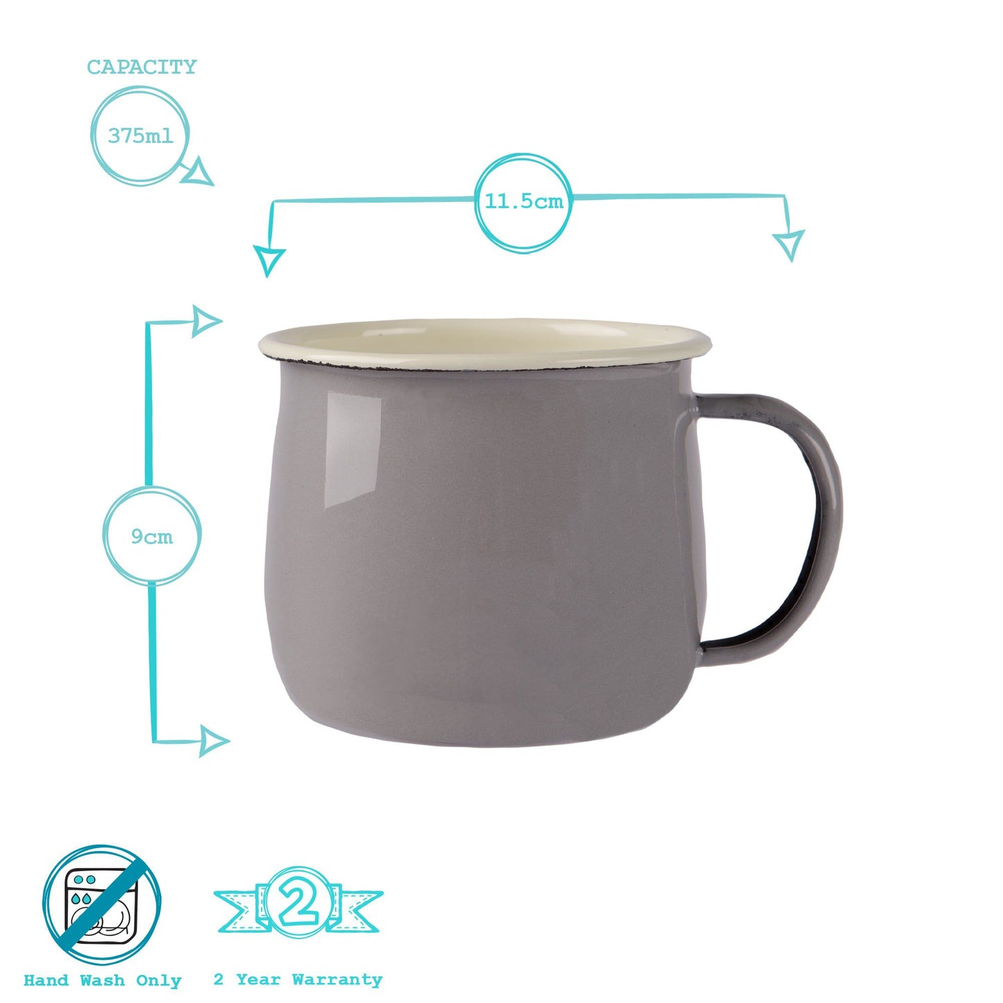 375ml Grey/Cream Enamel Belly Mugs - Pack of Four