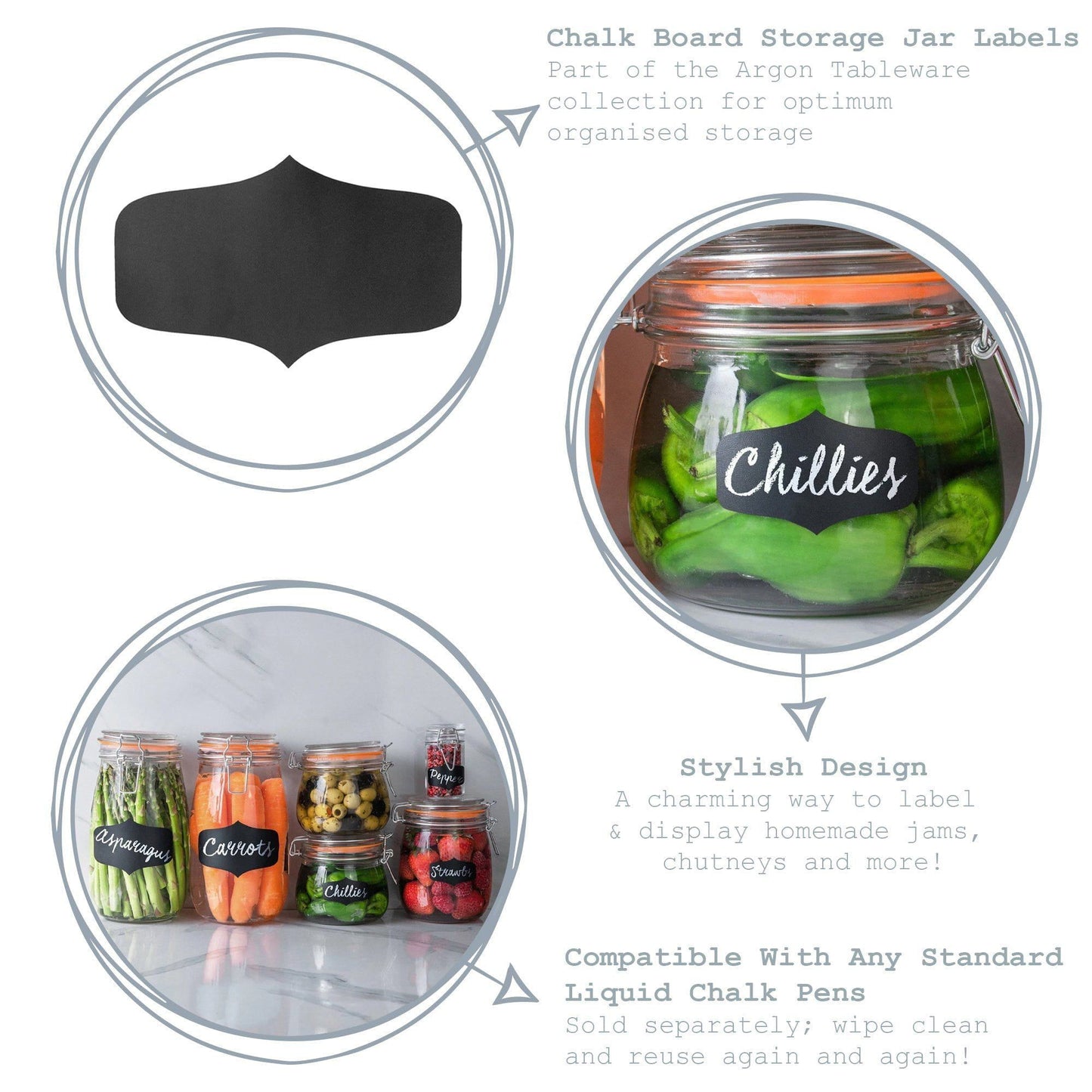 Small Black Chalk Board Storage Jar Labels - Pack of Six