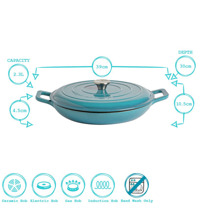 2.3L Teal Ombre Cast Iron Shallow Casserole Dish