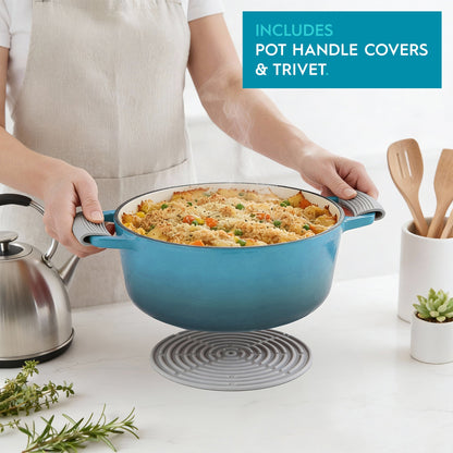 2.8L Teal Ombre Round Cast Iron Casserole Dish