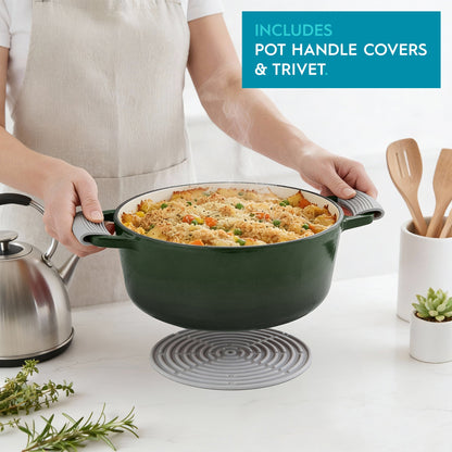 2.3L Dark Green Cast Iron Shallow Casserole Dish