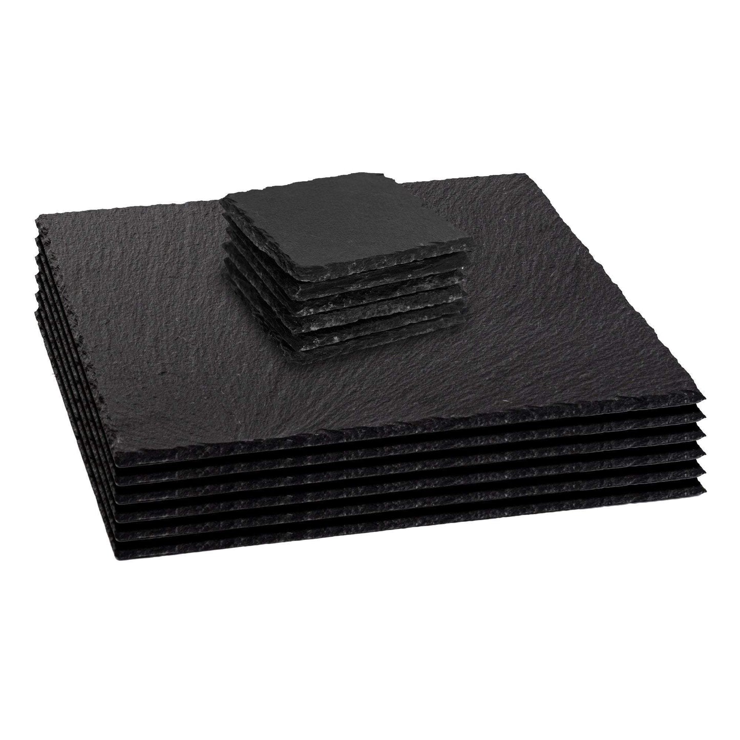 12pc Black Square Slate Placemats & Coasters Set