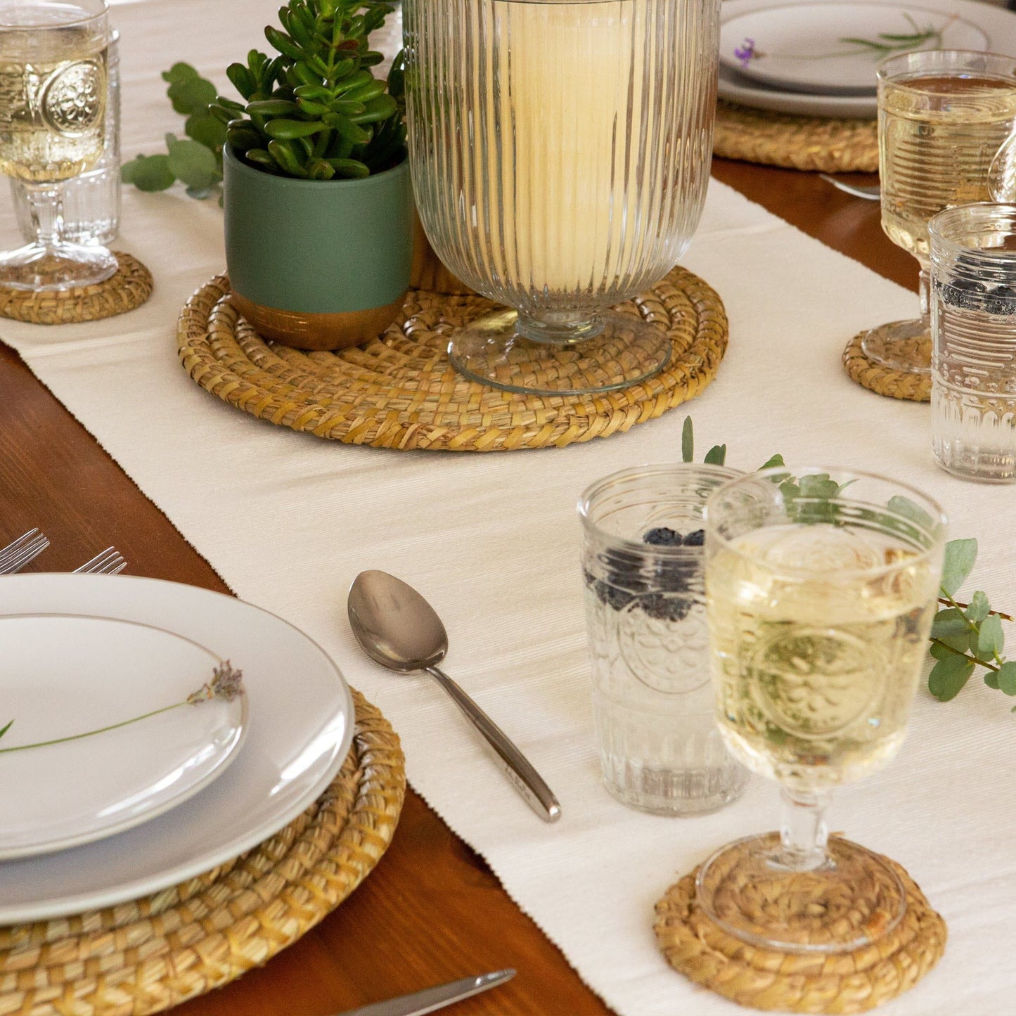 12pc Woven Palm Leaf Placemats & Coasters Set