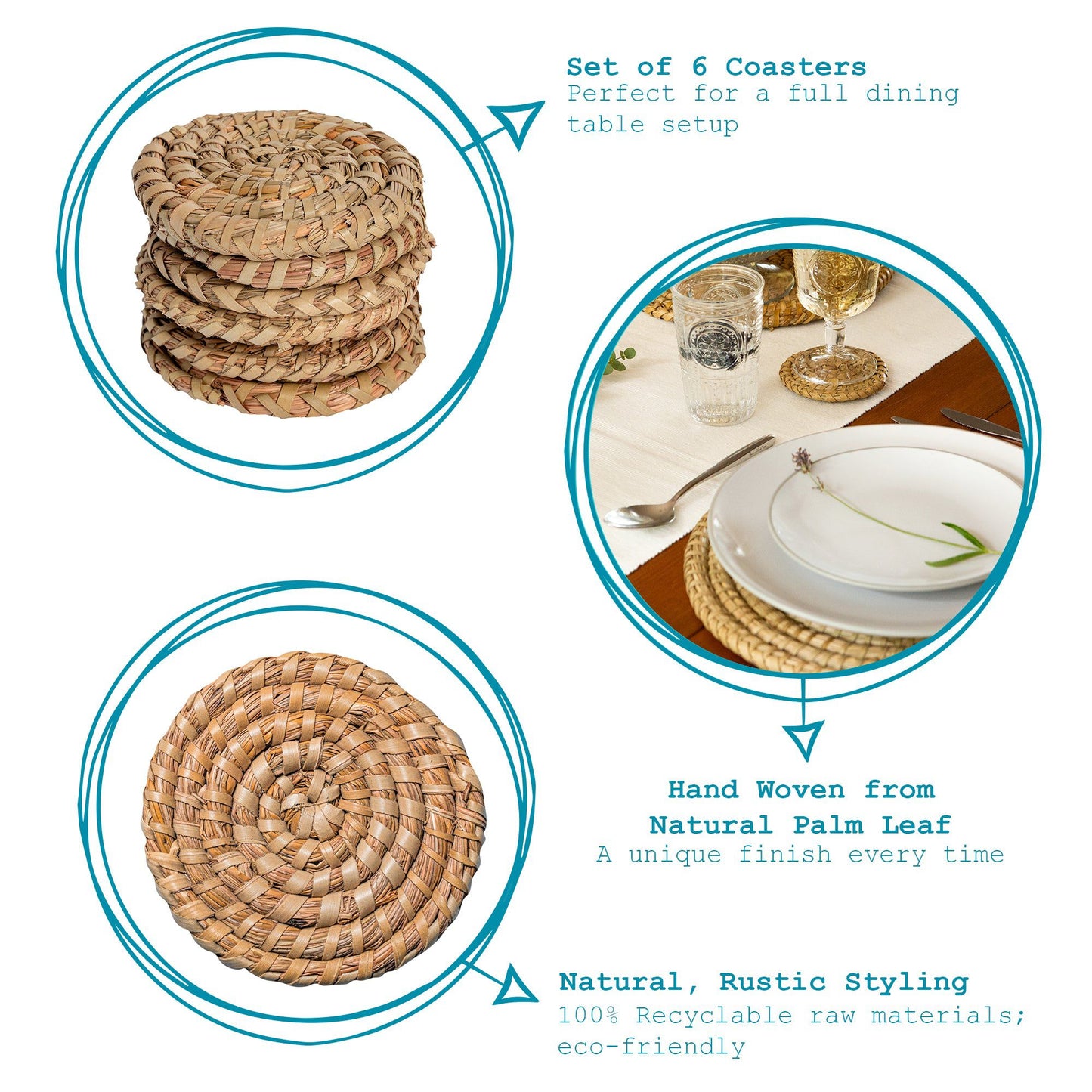 Woven Palm Leaf Coasters - Pack of Six