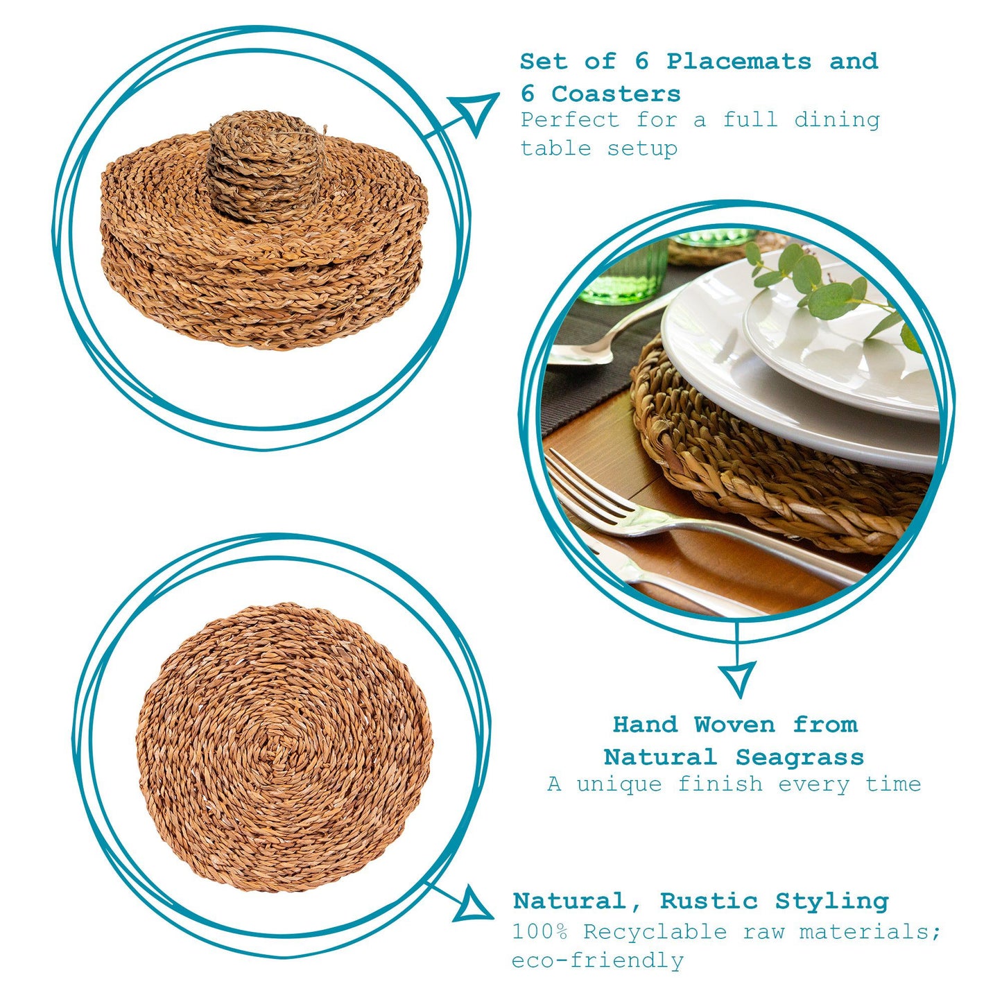 12pc Woven Seagrass Placemats & Coasters Set