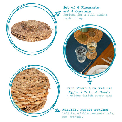 12pc Woven Typha Placemats & Coasters Set