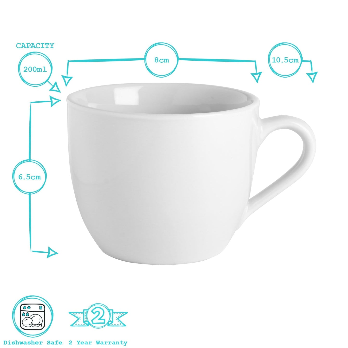 200ml White China Teacups & Saucers - 6 Sets