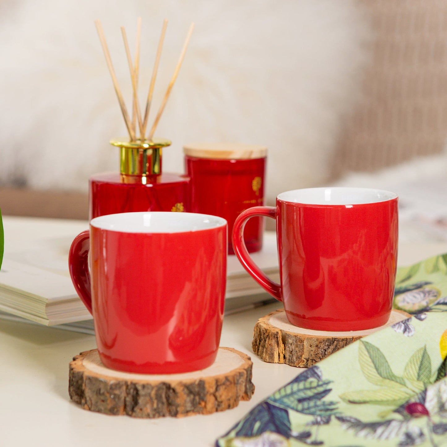 350ml Red Coloured Coffee Mugs - Pack of Six