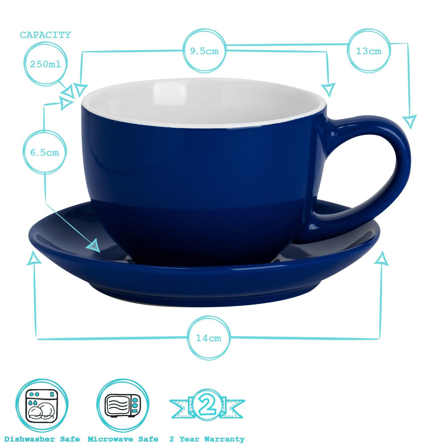 250ml Black Cappuccino Cups & Saucers - Pack of Six