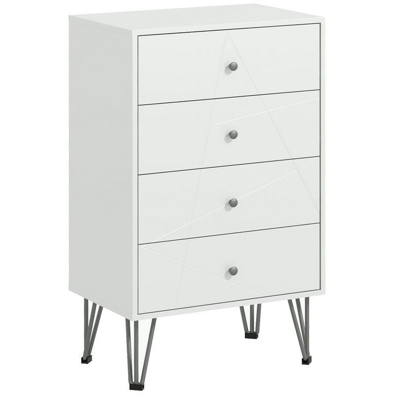 Tall Chest Of Drawers 4-Drawer Dresser For Bedroom Modern Storage Cabinets With Hairpin Legs White