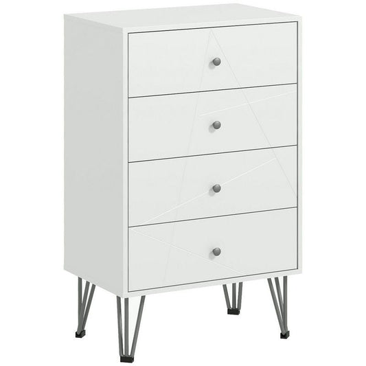 Tall Chest Of Drawers 4-Drawer Dresser For Bedroom Modern Storage Cabinets With Hairpin Legs White