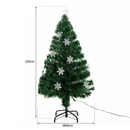 Homcom 4FT Green Fibre Optic Artificial Christmas Tree Xmas Colourful LED Scattered Tree with Snowflakes Ornaments Fireproofing
