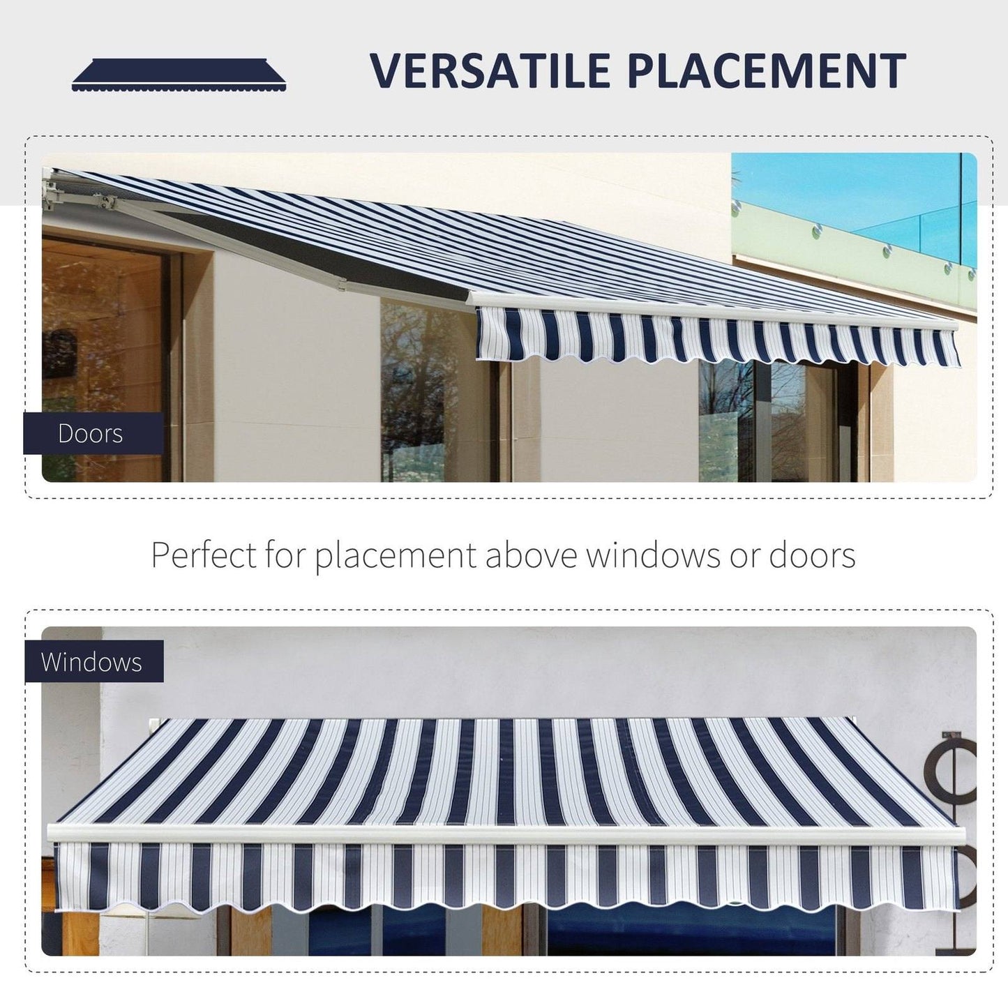 Outsunny Manual Retractable Awning 3X2.5 M-Blue/White Stripes