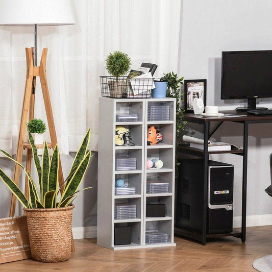 Homcom 12-Shelf Tall Media Storage Unit - Grey