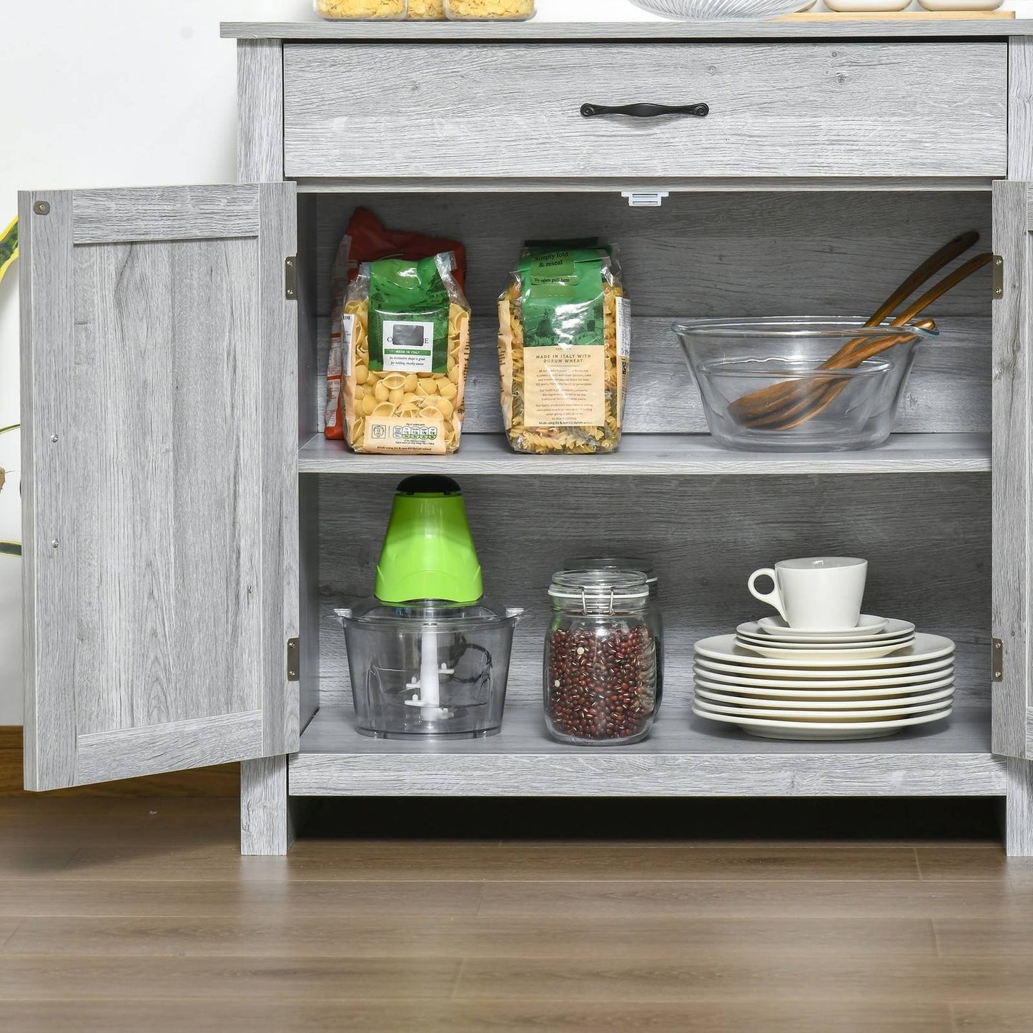 Farmhouse Barn Door Sideboard Storage Cabinet Coffee Bar for LIVING Room  Grey Grain