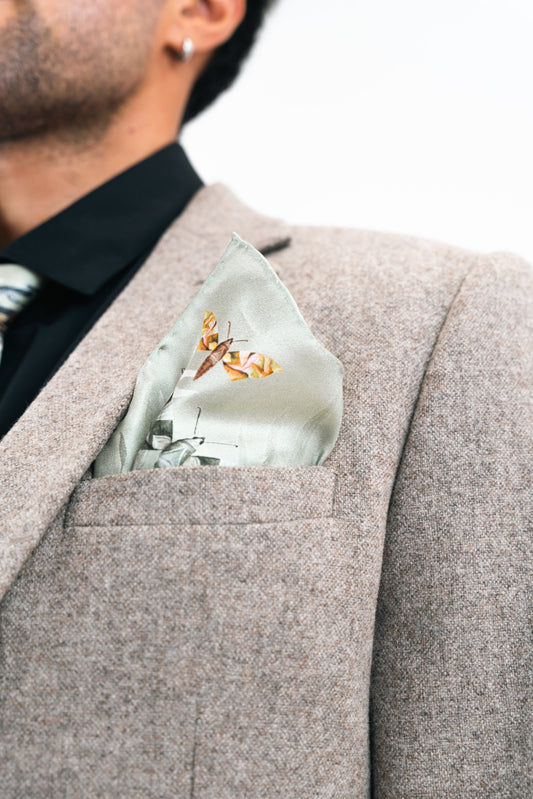 Sage Green Luxury Silk Pocket Square and tie men's Gift set 'Mirage' design inspired by Arizona Desert