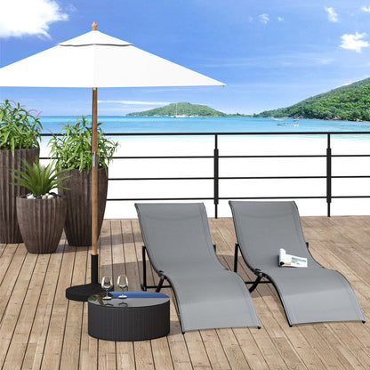 Set of 2 S-shaped Foldable Lounge Chair Sun Lounger Reclining Outdoor Chair for Patio Beach Garden Grey