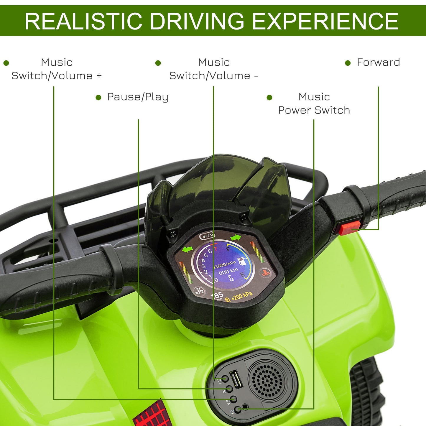 Kids Ride-on Four Wheeler ATV Car with Real Working Headlights for 18-36M