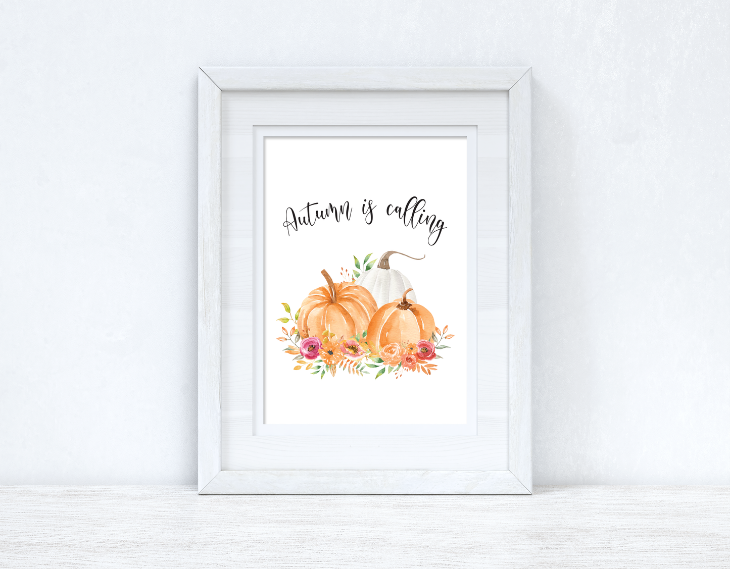 Autumn Is Calling Floral Pumpkins Autumn Seasonal Wall Home Decor Print