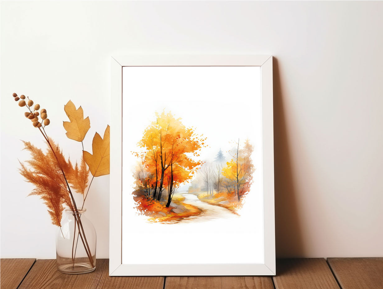 Autumn Watercolour Walk Scene Seasonal Wall Home Decor Print