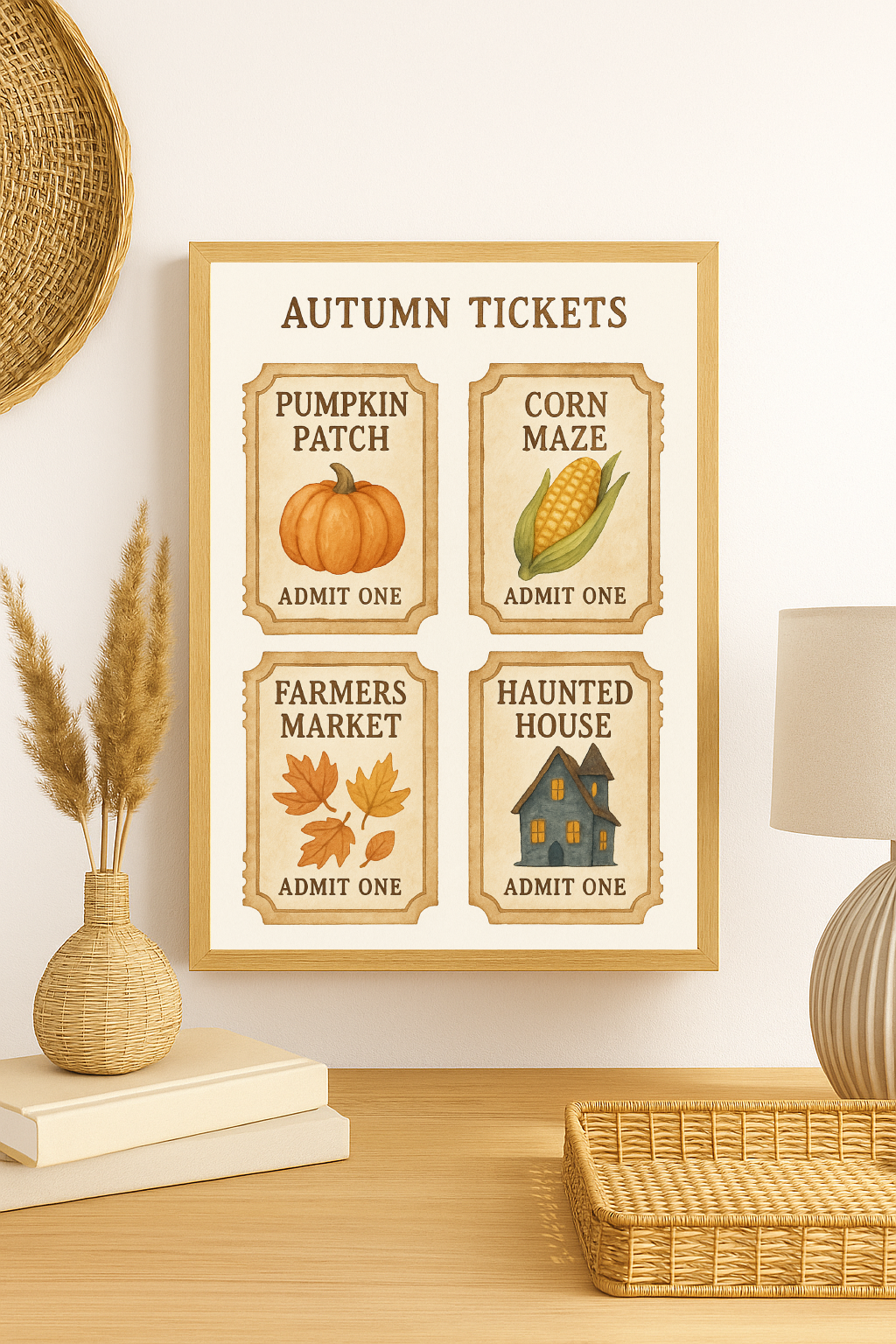 Autumn Tickets Wall Art – Pumpkin Patch, Corn Maze, Farmers Market & Haunted House