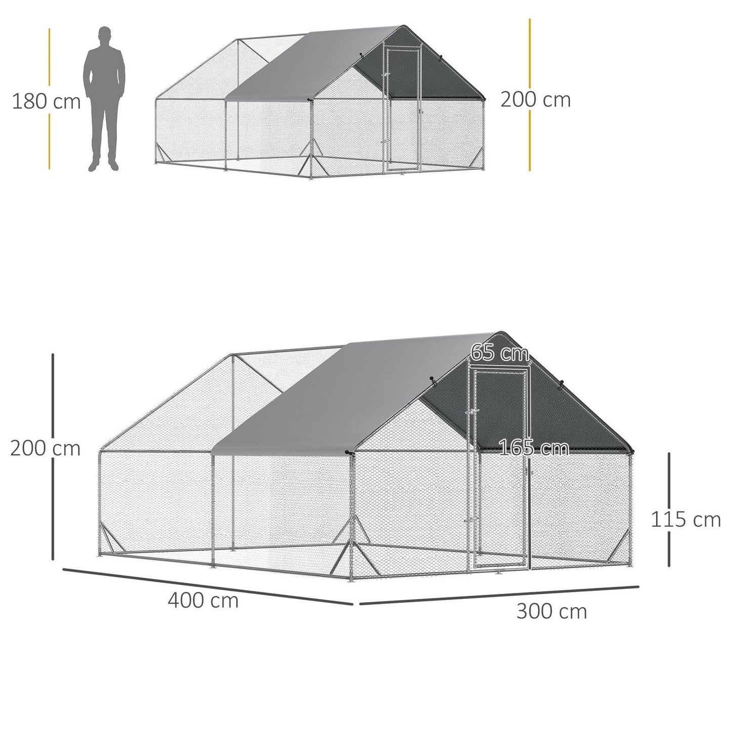 PawHut Walk In Chicken Run Galvanized Chicken Coop Hen Poultry House Cage Rabbit Hutch Pet Playpen Backyard With Water-Resist Cover