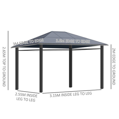 3 x 3.6m Hardtop Gazebo with UV Resistant Polycarbonate Roof