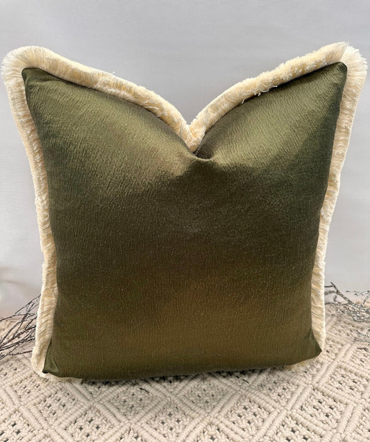 The Couture Cushion - The Everest Green Laurent Fringed In Ivory - Style No. 24