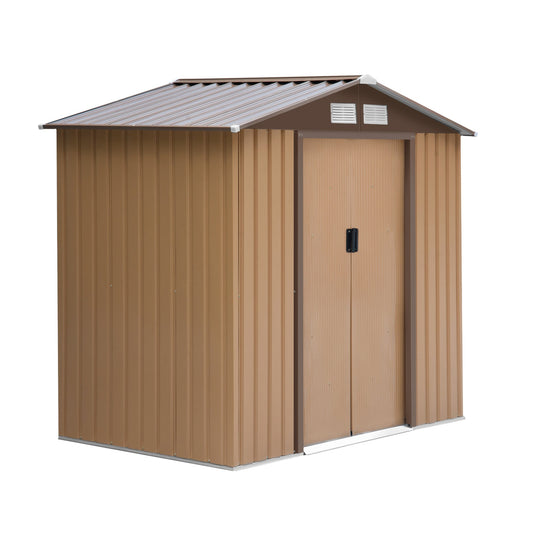 Galvanised 7 x 4' Double Door Apex Garden Shed Lockable Steel Light Brown by Steadfast