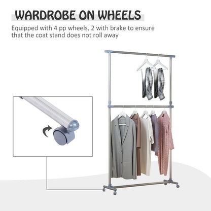 Homcom Heavy Duty Clothes Hanger Garment Rail Hanging Display Stand Rack With Wheels Adjustable