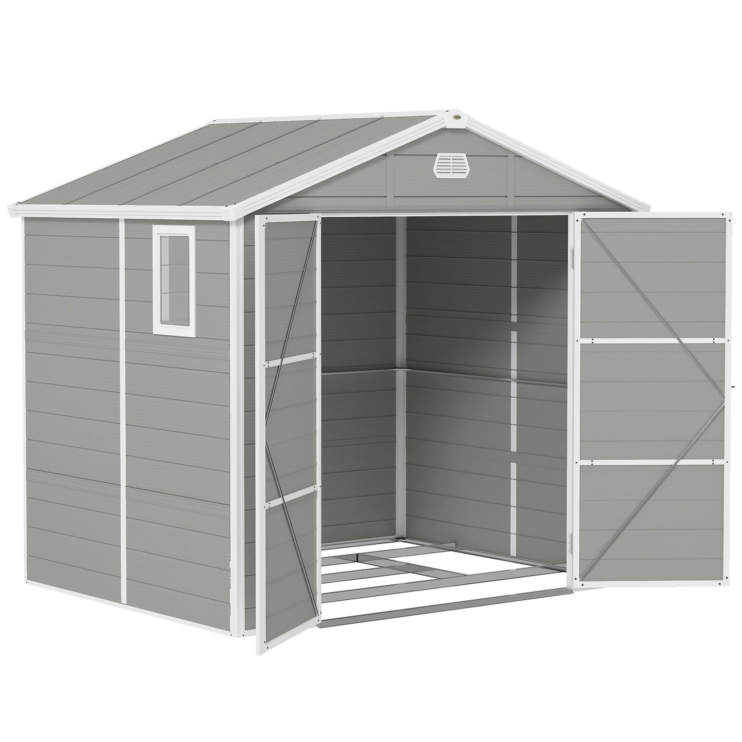 Outsunny 8 x 6ft Garden Shed Storage w/ Foundation Kit, Vents, Light Grey