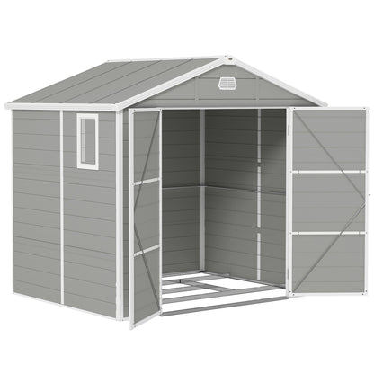 Outsunny 8 x 6ft Garden Shed Storage w/ Foundation Kit, Vents, Light Grey