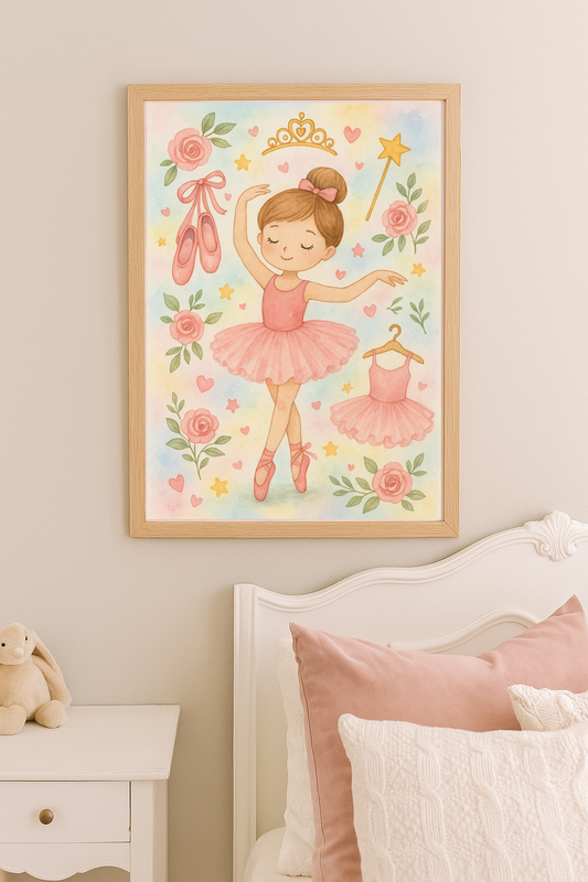 Ballerina Dreams Wall Art – Pink Ballet Print for Girls' Bedrooms or Nurseries