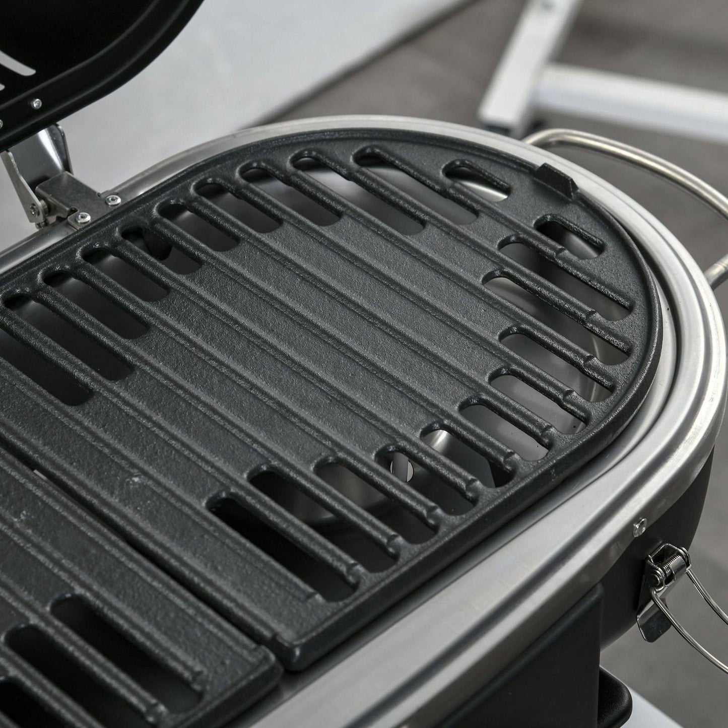Foldable Gas BBQ Grill 2 Burner Table Top Barbecue with Lid Piezo Ignition Thermometer for Camping Picnic Cooking