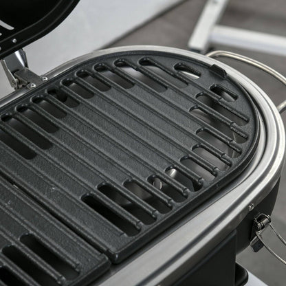 Foldable Gas BBQ Grill 2 Burner Table Top Barbecue with Lid Piezo Ignition Thermometer for Camping Picnic Cooking