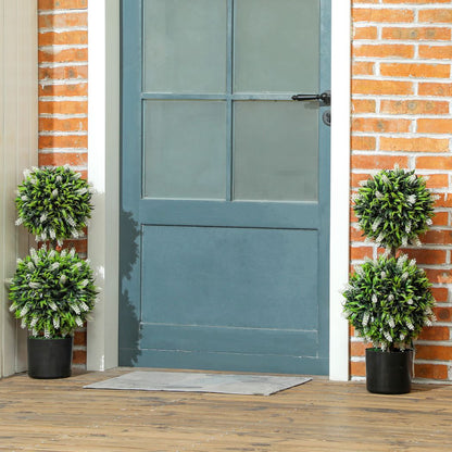 HOMCOM Set of 2 Potted Artificial Plants with Lavender Flowers