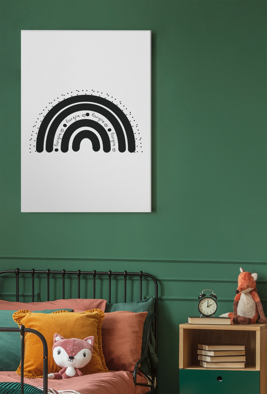 Black Love You Rainbow Monochrome Boho Children's Room Wall Bedroom Decor Print