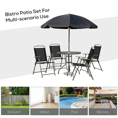 6-Piece Garden Patio Furniture Set Bistro Set Texteline Folding Chairs +Table +Parasol Black