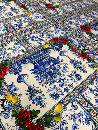 Majolica Mosaic Pattern Italian Tile Fabric