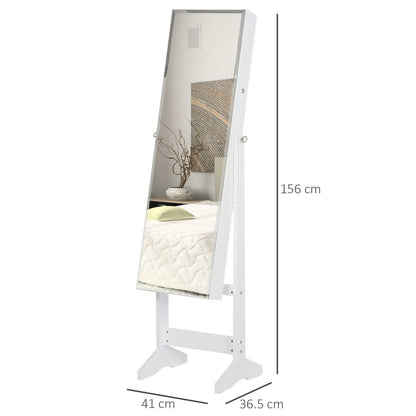 Jewelry Cabinet Standing Mirror Full Length Makeup Lockable Armoire Storage Organizer White